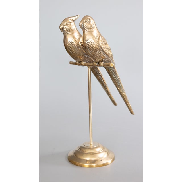 Mid-Century Brass Parrots Lovebirds Perched on a Stand For Sale - Image 10 of 10