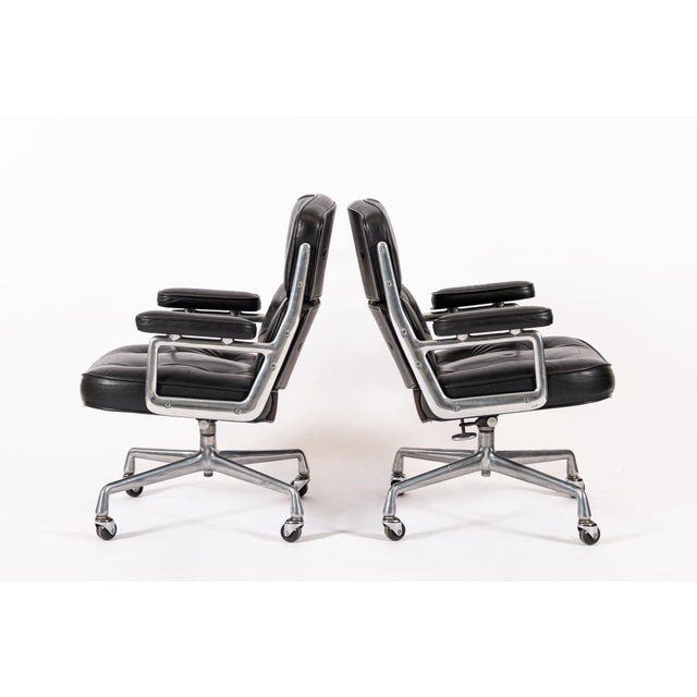 Herman Miller Pair Eames Herman Miller Time Life Black Leather Office Chairs 1980s For Sale - Image 4 of 12