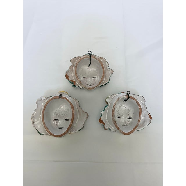 White Set of 3 Vintage Italian Majolica Wall Faces – Hand-Painted Amalfi/Sicilian Coastal Style For Sale - Image 8 of 10