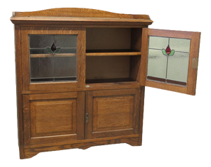 Arts and Crafts Bookcase in Oak and Stained Glass, 1880