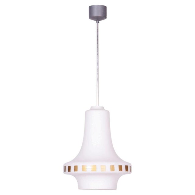 Gold Mid-Century Czech Pendant in Chrome, Steel, Opaline Glass, 1960s For Sale - Image 8 of 8