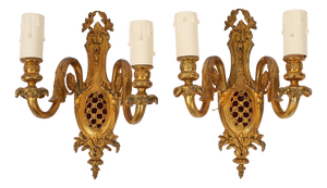 Antique French Gilt Bronze Ormolu Wall Lights, 1800s, Set of 2