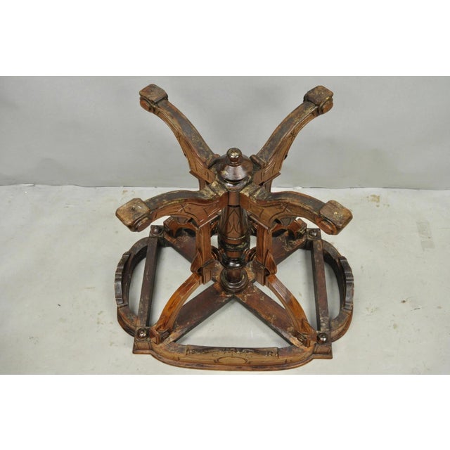 Antique Eastlake Victorian Carved Walnut Marble Top Parlor Lamp Side Table For Sale - Image 13 of 14