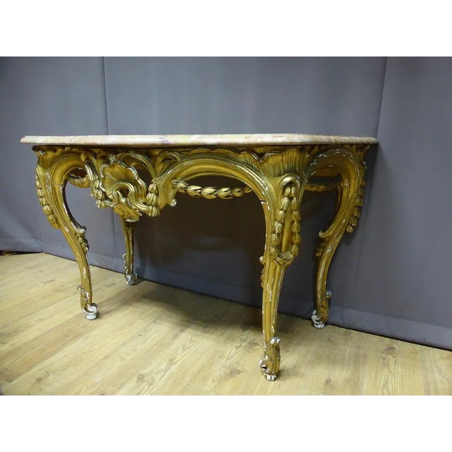Antique French Gilt Wood Louis XV Console Table For Sale - Image 8 of 9