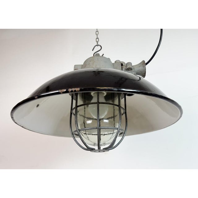 Black Enamel and Cast Iron Industrial Cage Pendant Light from Elektrosvit, 1960s For Sale - Image 9 of 18