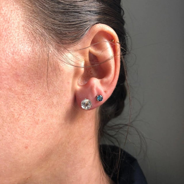 London Blue Topaz Four Prong Solitaire Studs in Solid 14k Gold - 2 Pieces For Sale - Image 10 of 10