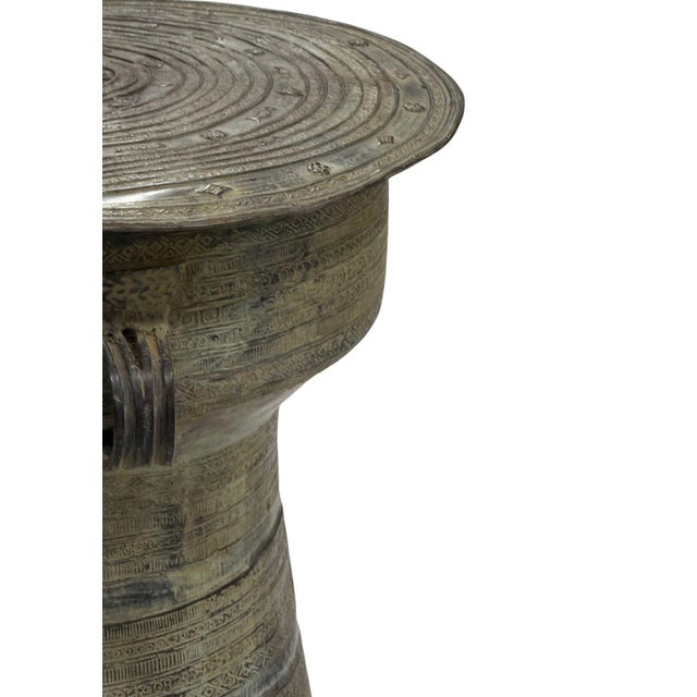 Metal Cast Bronze Rain Drum With Elaborate Detail Patina Finish For Sale - Image 7 of 11