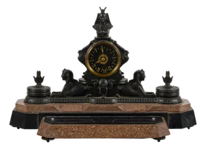 Neo-Egyptian Bronze Mantel Clock in Polychrome Marble