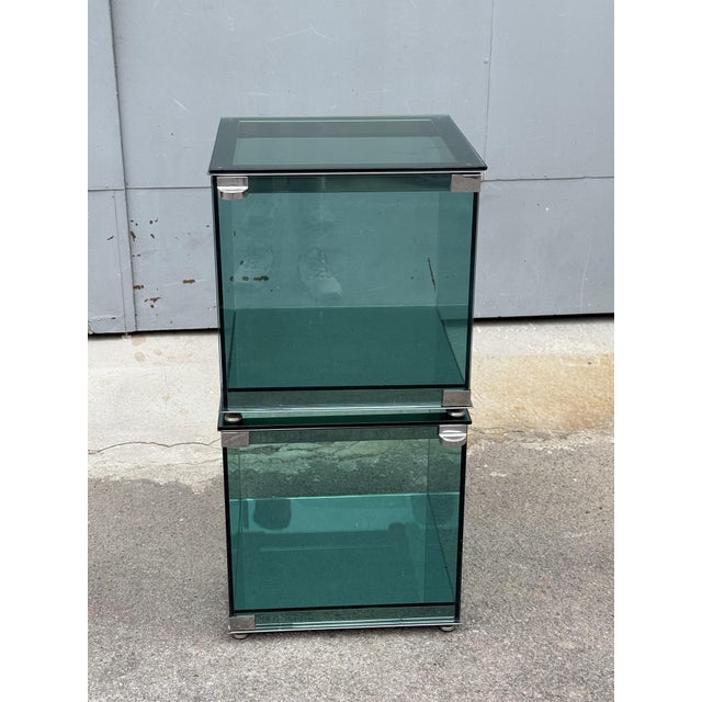 Green Glass Nilo Nightstands by Giuseppe Raimondi for Cristal Art, 1970s, Set of 2, in Very Good conditions. Designed 1970...