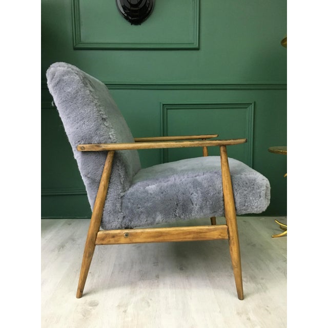 Mid-Century Gray Sheepskin Armchair, in Restored conditions. Designed 1960 to 1969