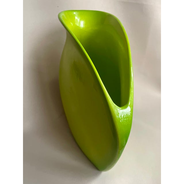 1960s Mid-Century Modern Asymmetric Lime Green Glazed Ceramic Vase, 1960s For Sale - Image 5 of 12