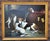 Vintage oil painting entitled ‘The Foxhouns’ features two foxhounds and a Jack Russel terrier. Hand painted reproduction...