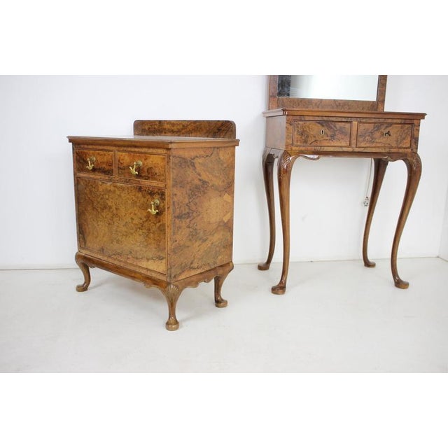 Metal Art Deco Burr Walnut Vanity with Mirror and Cabinet, Czechoslovakia, 1920s, Set of 3 For Sale - Image 7 of 18