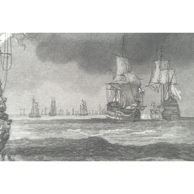 Metal Mid 19th Century English Black & White Etching of Tall Sailing Ships, Framed For Sale - Image 7 of 8