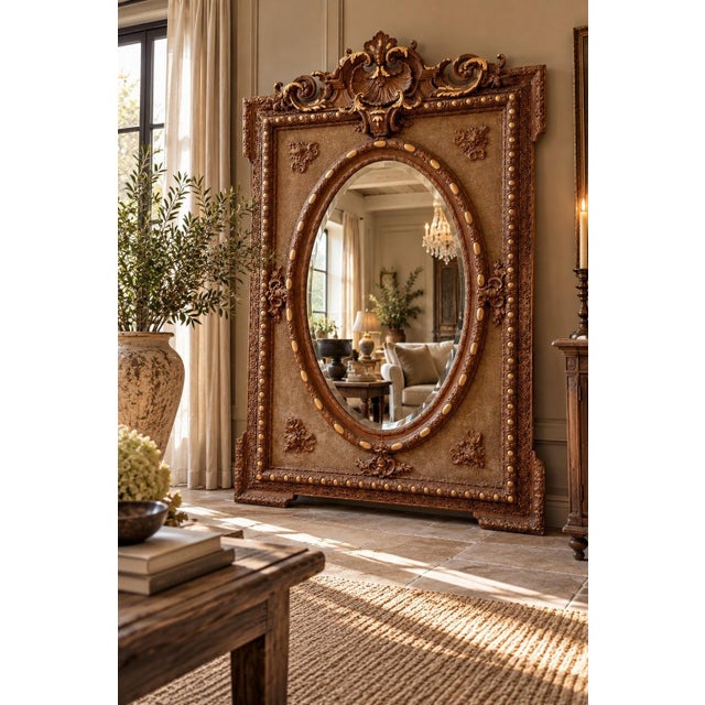 A large napoleon iii style trumeau mirror, dating from the second half of the 19th century. The monumental rectangular...