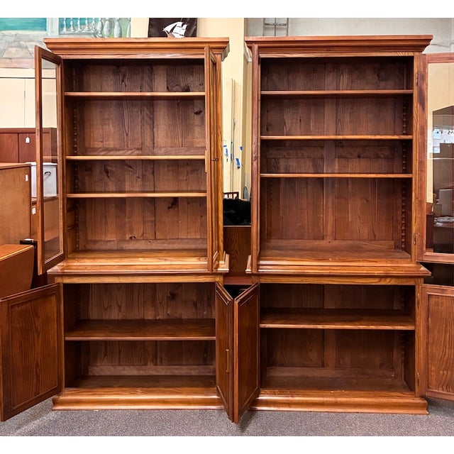Mid-Century Modern Vintage Pair of Elmwood Bookcases / Cabinets With Adjustable Shelves , Uk Import c.1950 For Sale - Image 3 of 11