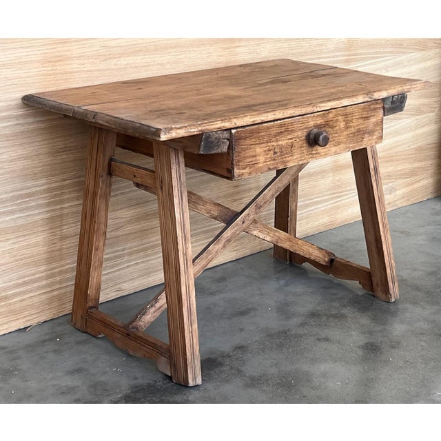 French Early 20th Century French Oak Worktable Table with One Drawer, 1920s For Sale - Image 3 of 18