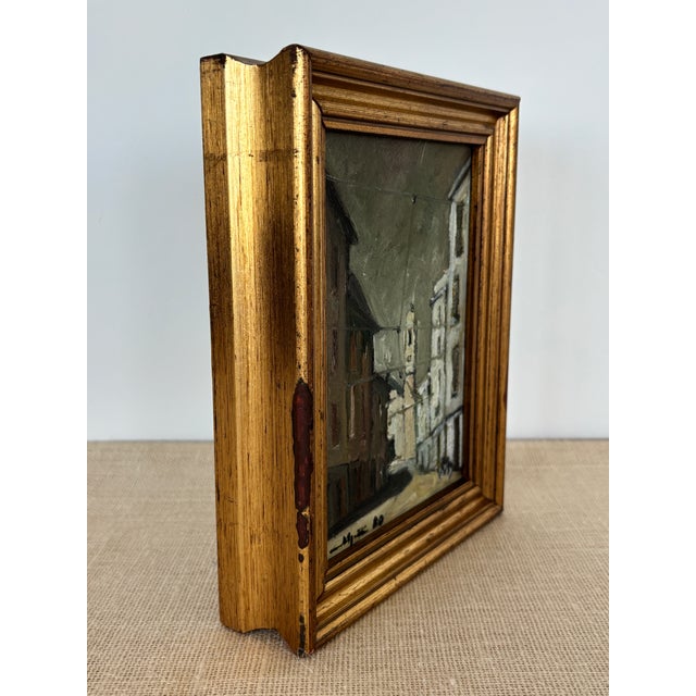 Vintage 1980, Italian, signed Original Oil on Canvas Painting of a town street scene framed in a deep gilt frame. This...