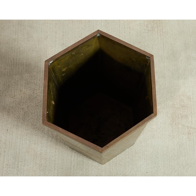 Mid 20th Century Italian Brass Hexagonal Umbrella Stand Waste Basket For Sale - Image 4 of 13