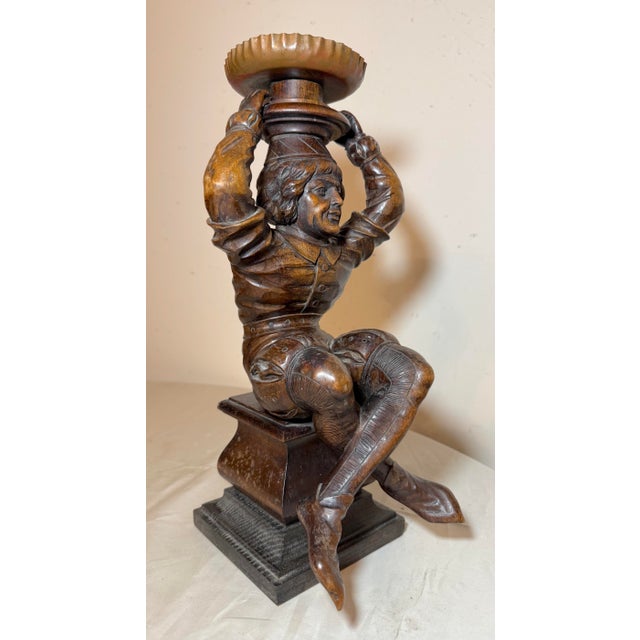 Antique 1800's Carved Wood Architectural Salvage Figural Candlestick Sculpture For Sale - Image 12 of 15