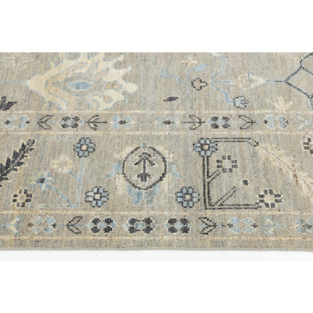 Modern Oushak Style Hand-Knotted Wool Rug – Floral Design in Sage & Slate 9x12 For Sale - Image 4 of 10