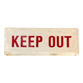 Vintage Metal Two Sided "Keep Out" Sign For Sale