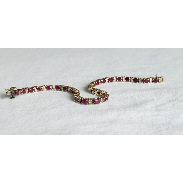 Metal Vintage 1980s 14k Yellow Gold Ruby & Diamond Tennis Bracelet For Sale - Image 7 of 11