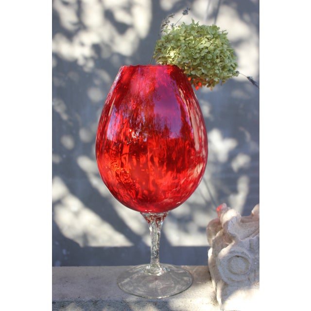 Red Mid-Century Modern Ruby Red Art Glass Pedestal Vase with Twisted Stem, 1960s For Sale - Image 8 of 9