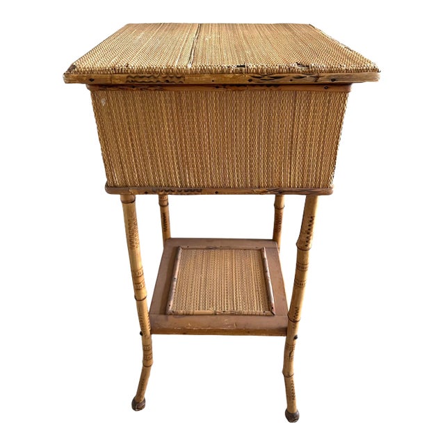 Antique English Bamboo Side Table/Sewing Box For Sale