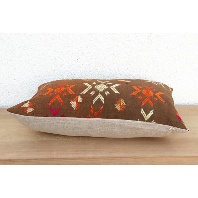 Bathinda Star, Antique Phulkari Lumbar Pillow Cover For Sale - Image 4 of 6