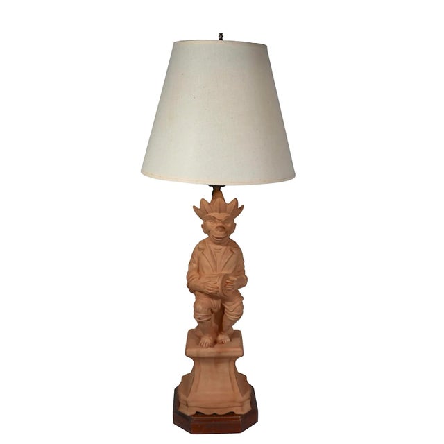 Campaign Vintage Italian Terracotta Stoneware Pottery Monkey Lamp For Sale - Image 3 of 11
