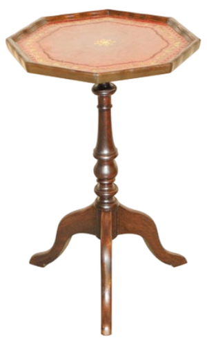 Gold Leaf Embossed Oxblood Leather Tripod Table