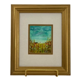 Original Contemporary Wildflower Landscape Watercolor Painting Framed Signed 10x13 For Sale
