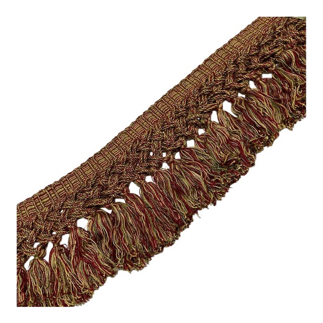 1980s Multi-Color Red, Green & Yellow Heavy Wide Tassel Fringe Trim- 3 Yards For Sale