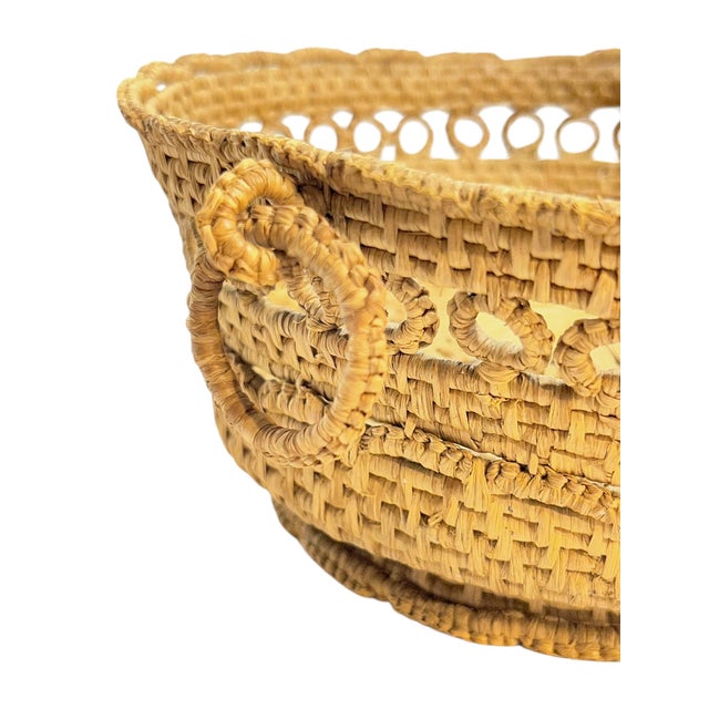 Antique French Provincial Handwoven Coiled Rope Basket With Ring Handles For Sale - Image 14 of 18
