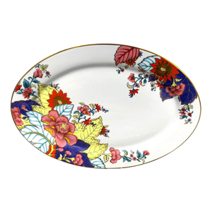 Late 20th Century Imperial Leaf Tobacco Leaf Oval Serving Platter China Floral Gold Trim