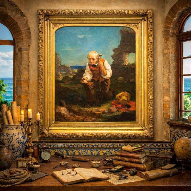 CHARLES F. BLAUVELT (AMERICAN, 1824-1900) "The Relic Hunter" (1854) Oil on canvas | Signed lower left "Blauvelt 1854" 30...