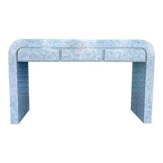 1980s Postmodern Karl Springer Style Waterfall Goatskin Desk For Sale
