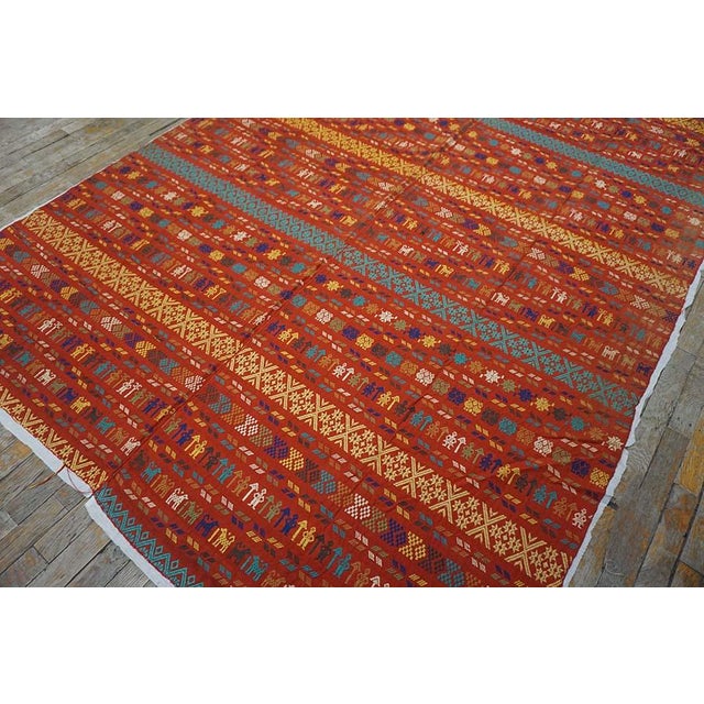 Outstanding Red Background Color With Yellow-Blue Stripe Geometric Design Antique European Swedish Flat-Weave For Sale - Image 10 of 13