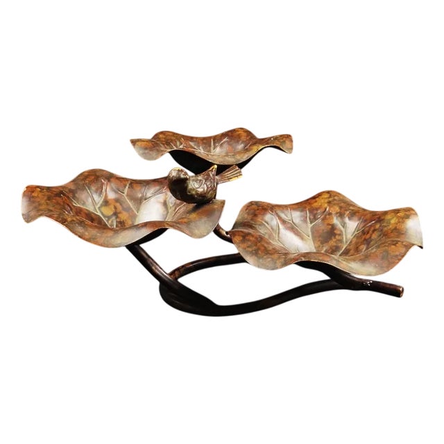 Leaf-Shaped 3-Tiered Lotus Bird Bath in Metal, 2000s For Sale