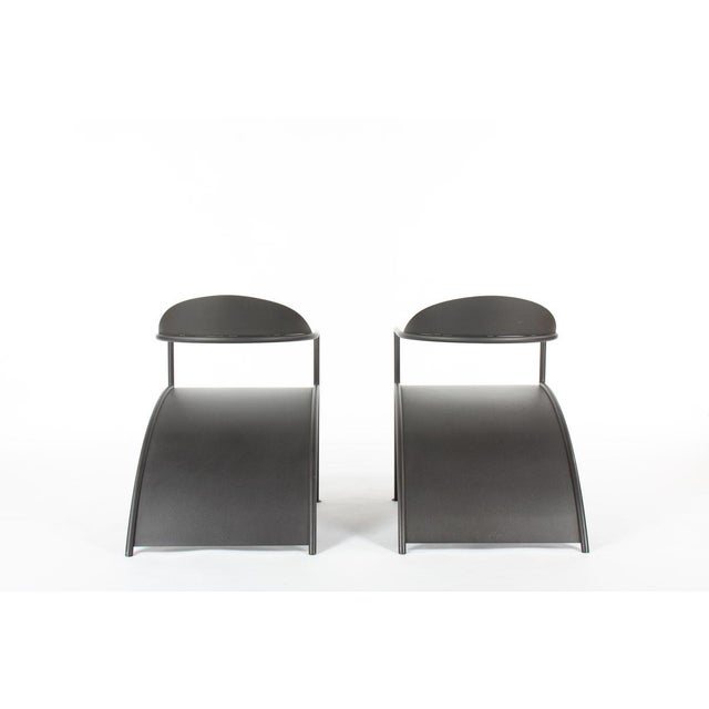 Philippe Starck Pat Conley II Armchairs in Black Lacquered Steel by Philippe Starck for Xo, 1986, Set of 2 For Sale - Image 4 of 11