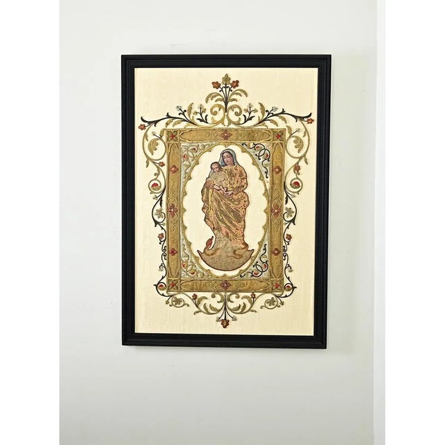 19th Century French 19th Century Framed Embroidery of the Madonna & Child For Sale - Image 5 of 12