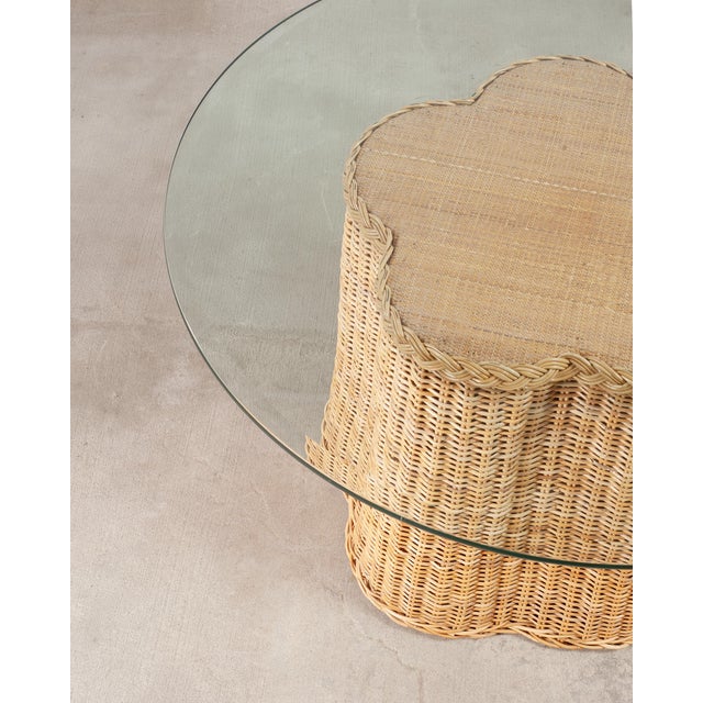 Tan Michael Taylor Attributed Scalloped Rattan Wicker Dining Table For Sale - Image 8 of 18