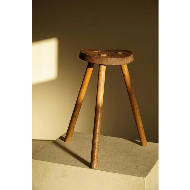 Wood Oak Tripod Stool, 1960s For Sale - Image 7 of 10