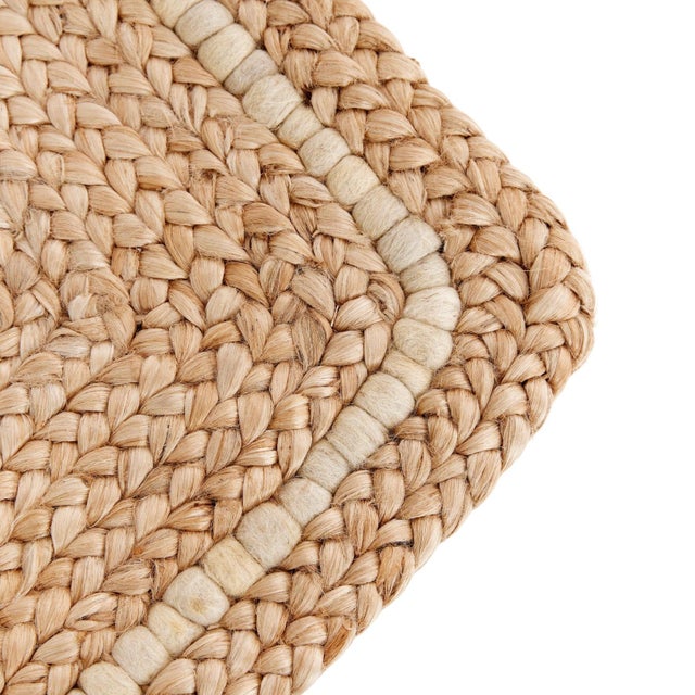 Traditional 21"x41" Braided Jute Doormat With Hand-Spun Wool Accents For Sale - Image 3 of 8