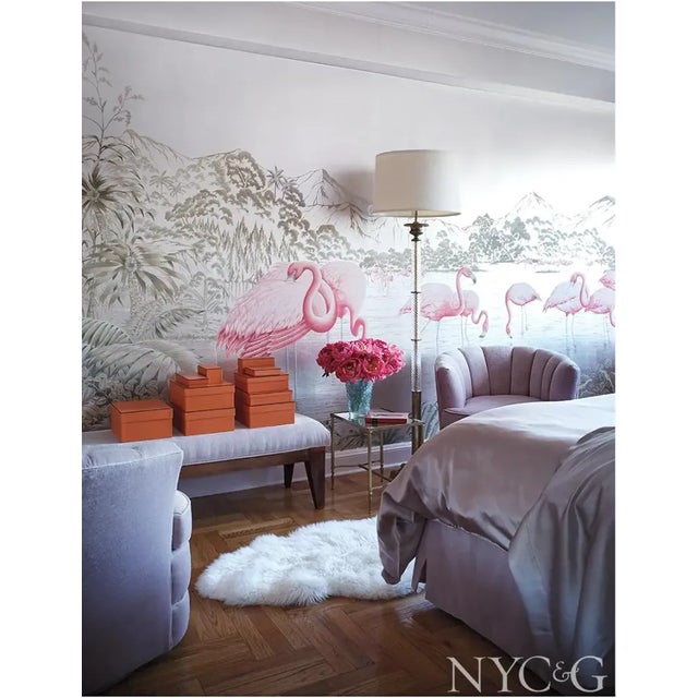 Wood 1950s Matching Pair of Hollywood Regency Channel Back Swivel Chairs, Newly Reupholstered. For Sale - Image 7 of 7