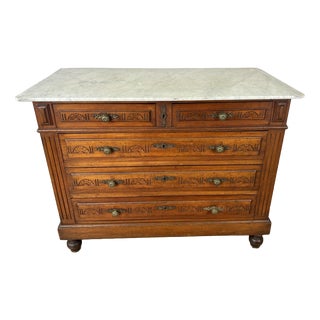 Chest of Drawers Antique French Walnut Marble Top Five Drawer Cabinet Lot 6449 For Sale