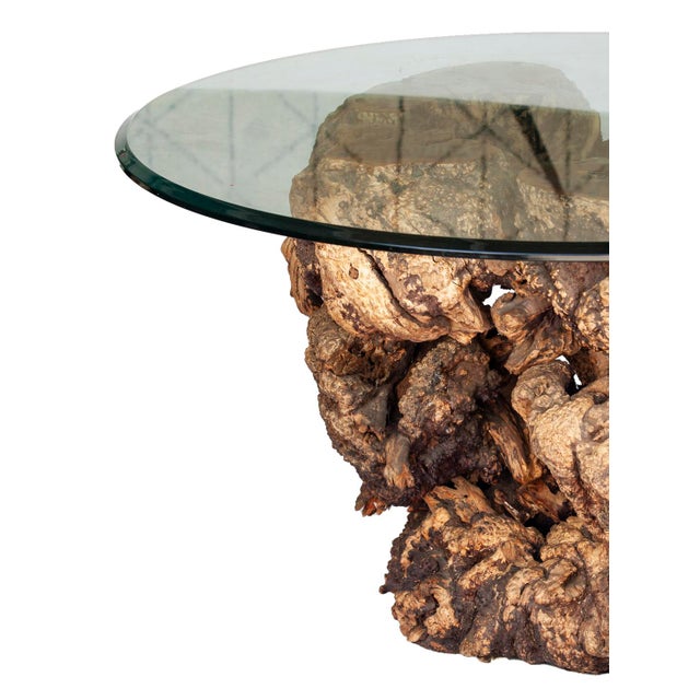 Late 20th Century Large, Mid-Century Modern Console Root Table With 1" Thick Glass Top For Sale - Image 5 of 5