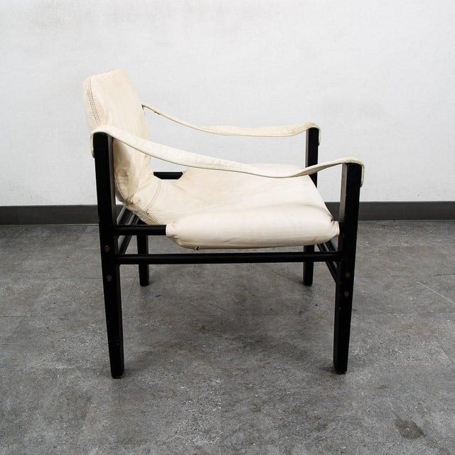 Wood 1960s Mid Century Danish Modern Lounge Chair Set White Black Leather Skipper Safari For Sale - Image 7 of 12