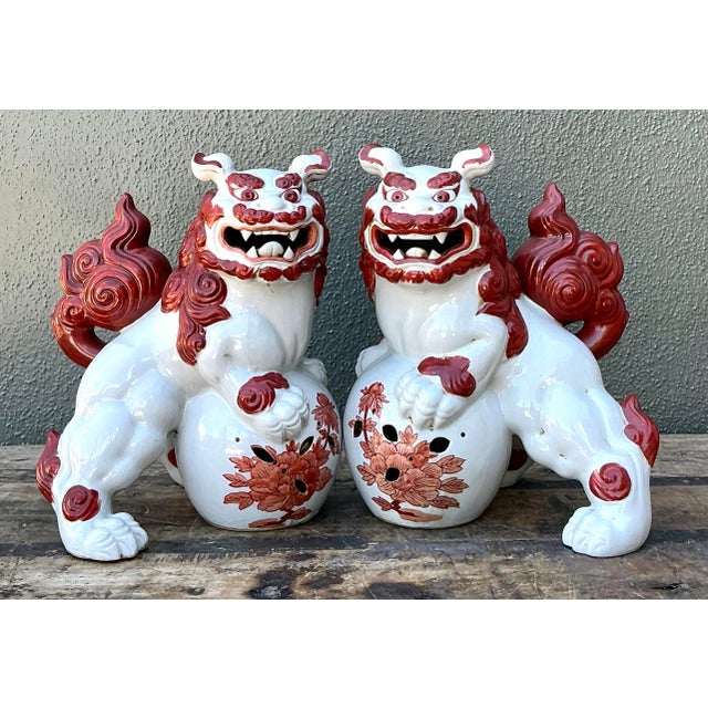 Vintage Asian Glazed Ceramic Foo Dogs - Set of 2 For Sale - Image 12 of 12